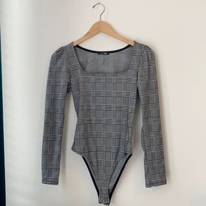 Fashion Nova Plaid Bodysuit Longsleeve Size Small